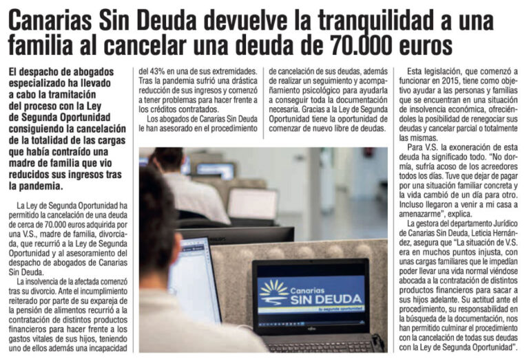 Canarias Sin Deuda devuelve la tranquilidad a una familia al cancelar una deuda de 70.000 euros