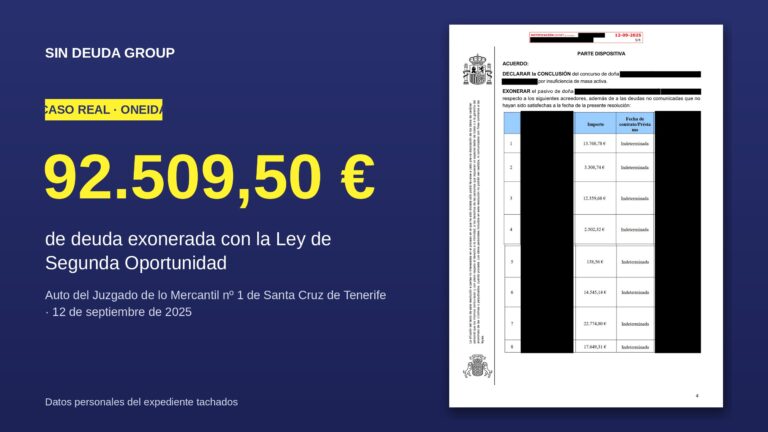 Caso real: Oneida canceló 92.509 € con la Ley de Segunda Oportunidad